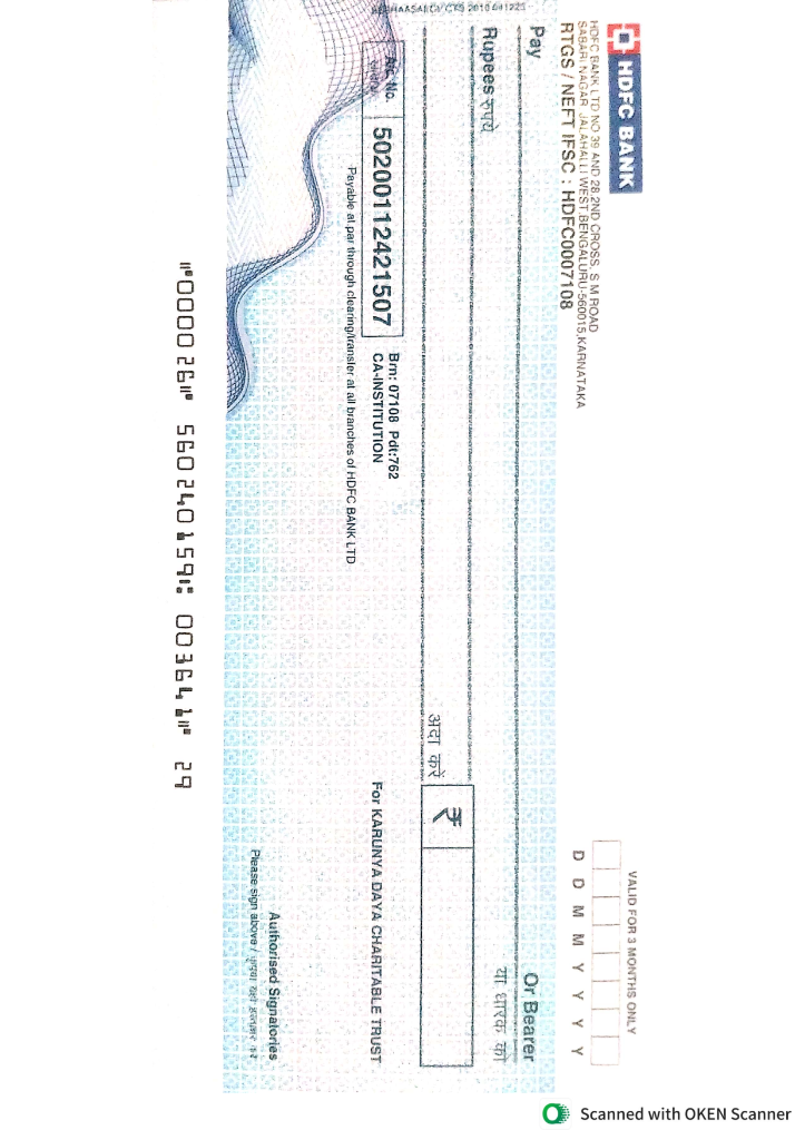 Verified Institutional HDFC Bank Cheque