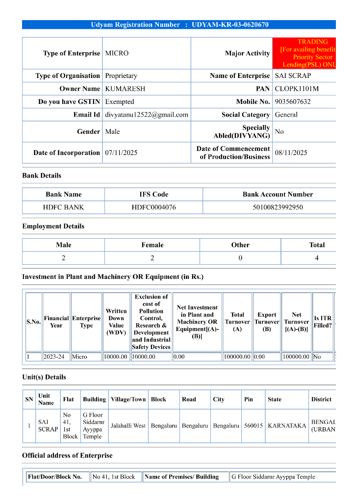 Udyam Registration Certificate Page 3